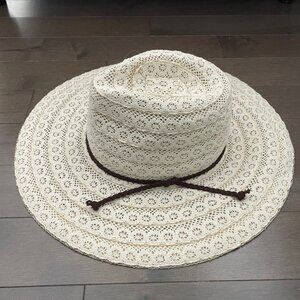 Sofia by Vix cream lace with braided brown tie sun hat